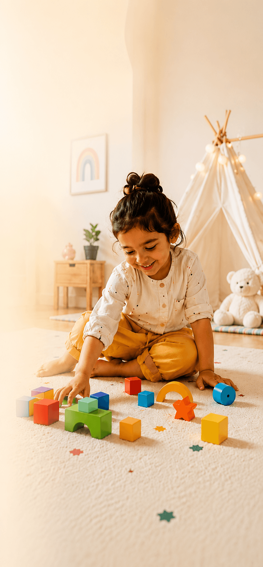 Child playing with colorful educational toys
